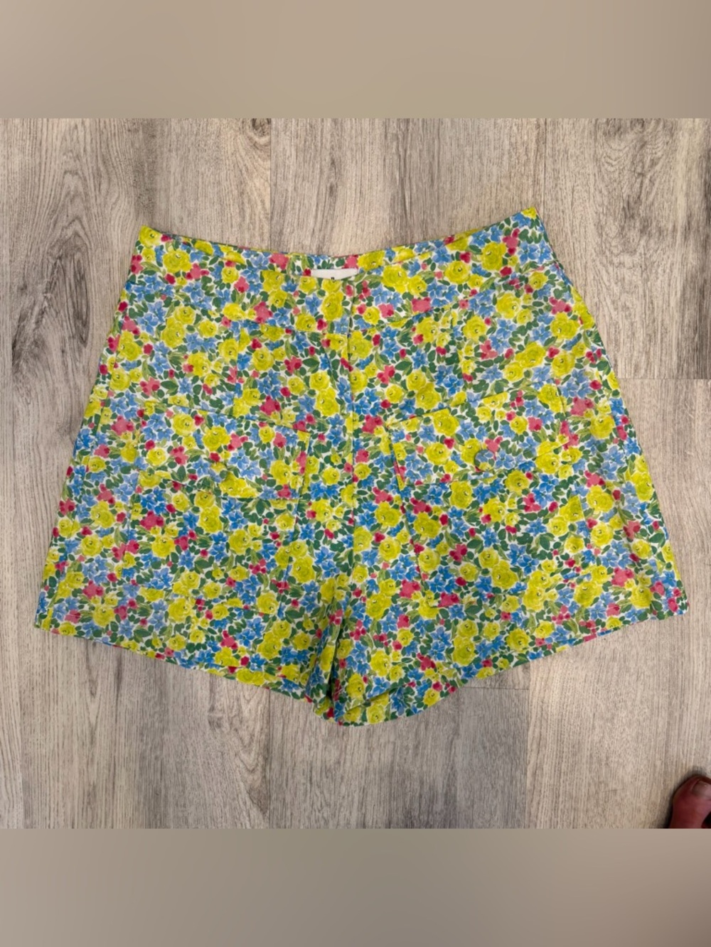 YLLW Floral High Waisted Shorts Yellow Blue Spring Cottagecore Size S